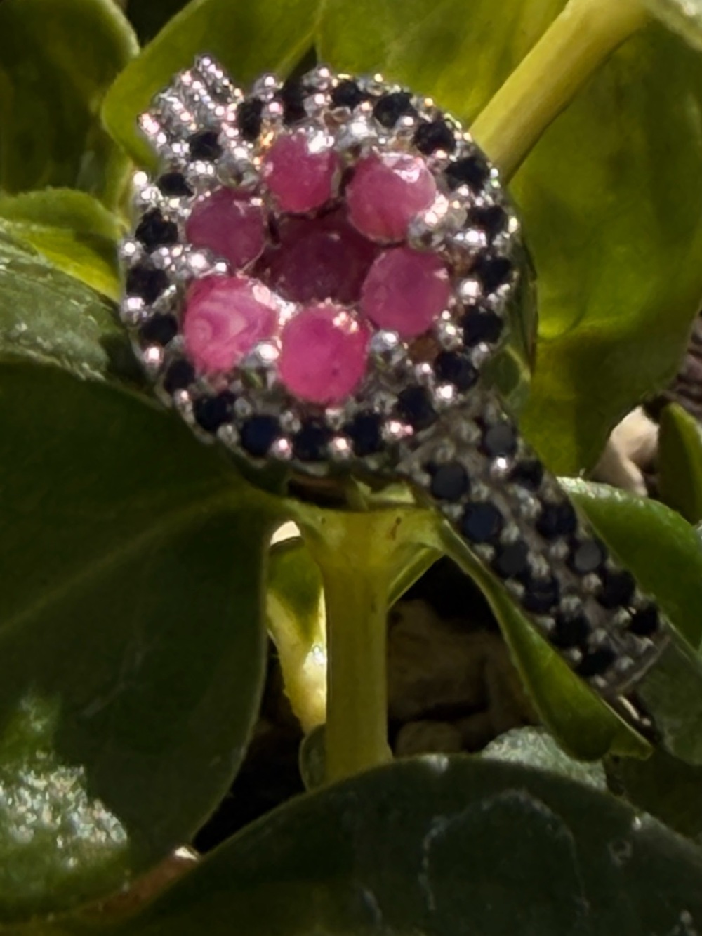 Sterling Silver Rhodium Plated AA Ruby & Black Spinel Ring Sz 8 | 0.71 CTW - Picture 2 of 10